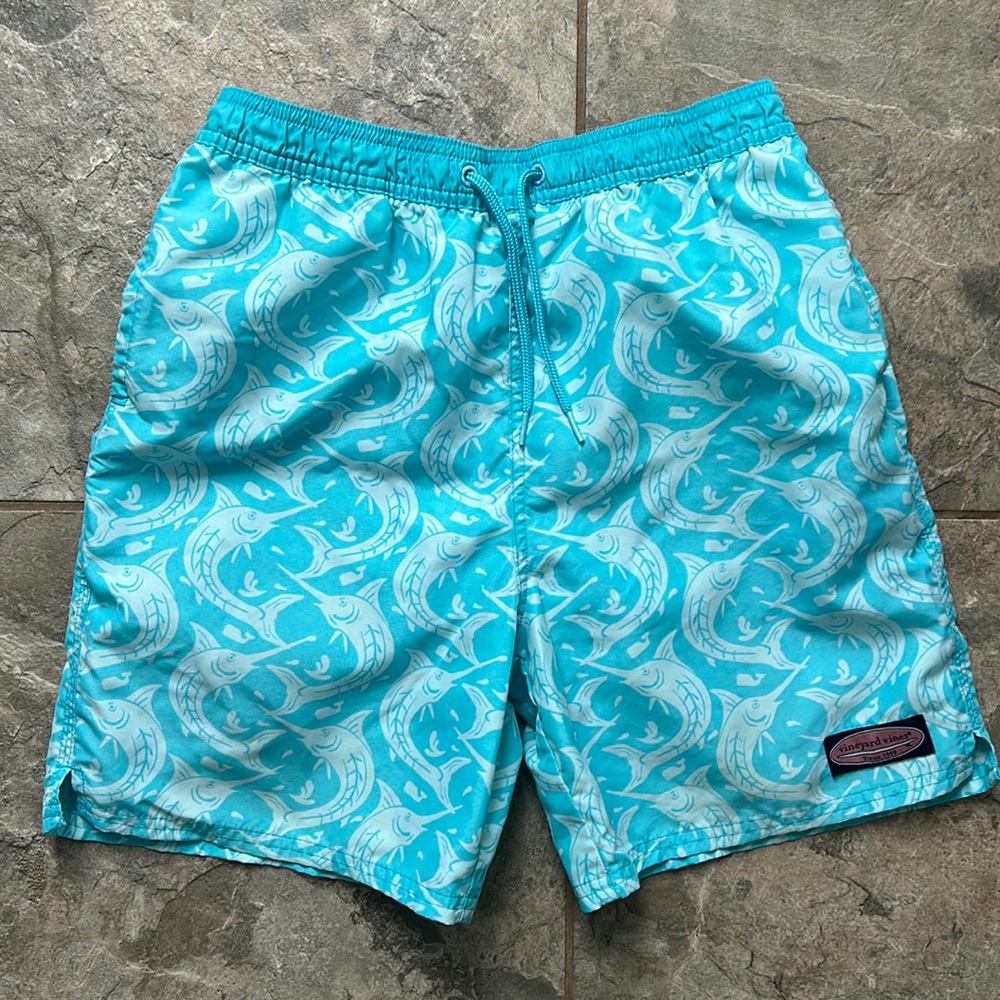 Vineyard Vines Kids Swim Trunks - Blue and White